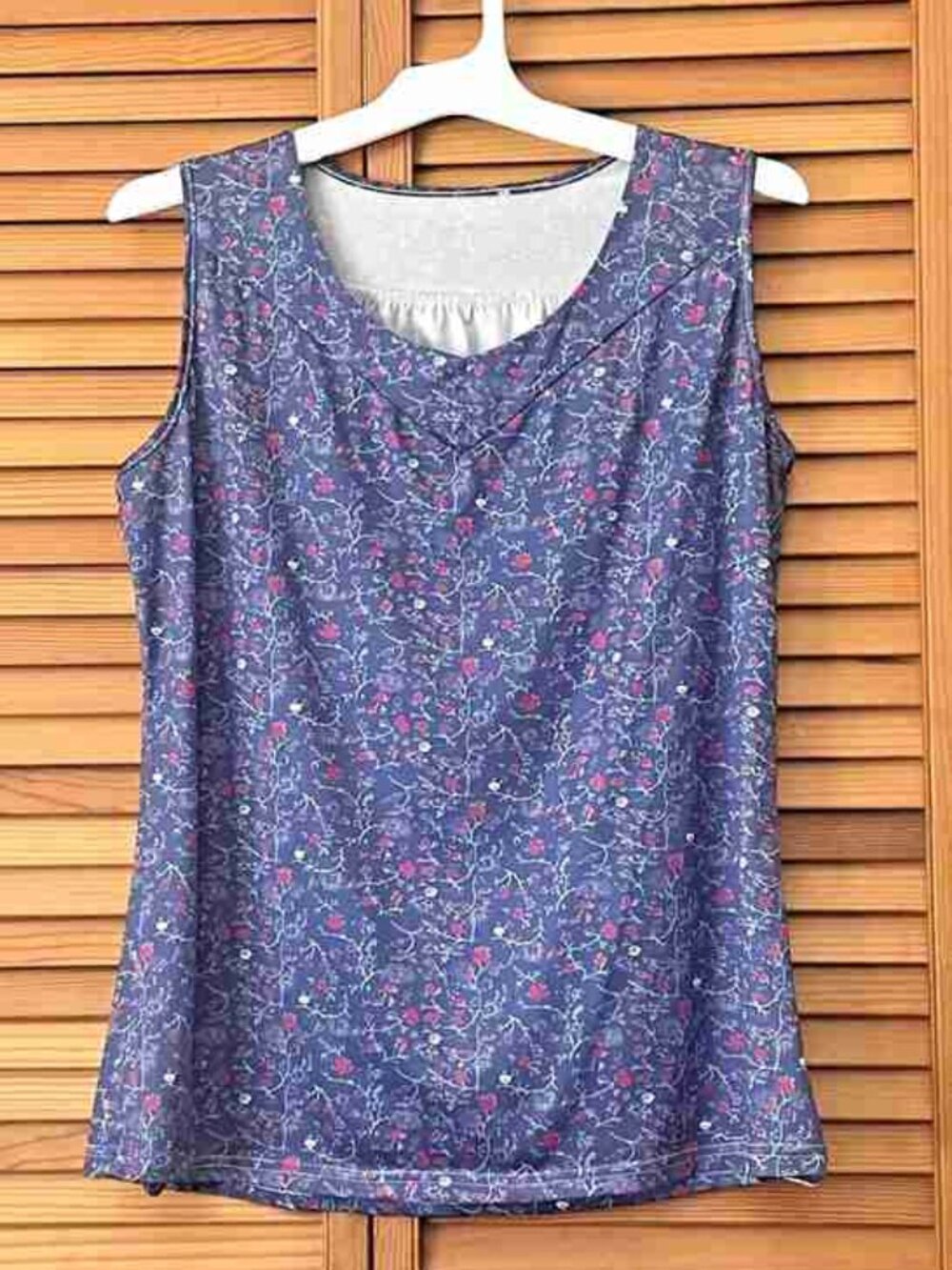 Blue Floral Sleeveless Top